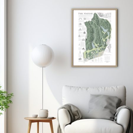Decorative wall map of Park Maksimir in Zagreb – Croatian art print. - Dekorativna zidna karta Parka Maksimir – hrvatski umjetnički print
