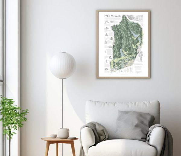 Decorative wall map of Park Maksimir in Zagreb – Croatian art print. - Dekorativna zidna karta Parka Maksimir – hrvatski umjetnički print