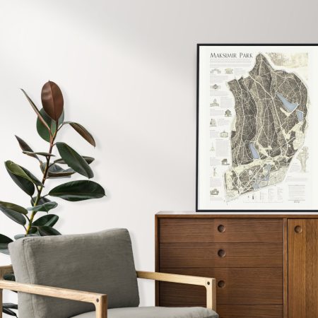 Decorative wall map of Park Maksimir in Zagreb – Croatian art print. - Dekorativna zidna karta Parka Maksimir – hrvatski umjetnički print