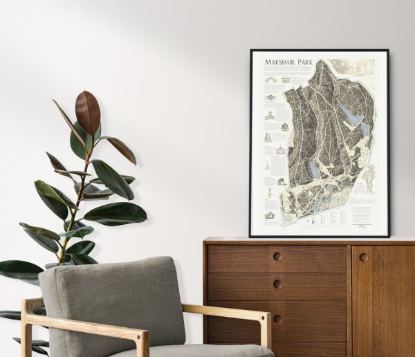 Decorative wall map of Park Maksimir in Zagreb – Croatian art print. - Dekorativna zidna karta Parka Maksimir – hrvatski umjetnički print