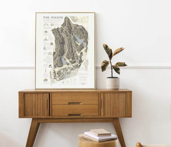 Decorative wall map of Park Maksimir in Zagreb – Croatian art print. - Dekorativna zidna karta Parka Maksimir – hrvatski umjetnički print