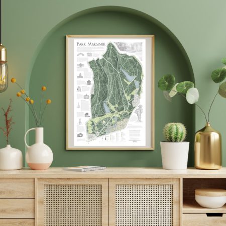 Decorative wall map of Park Maksimir in Zagreb – Croatian art print. - Dekorativna zidna karta Parka Maksimir – hrvatski umjetnički print