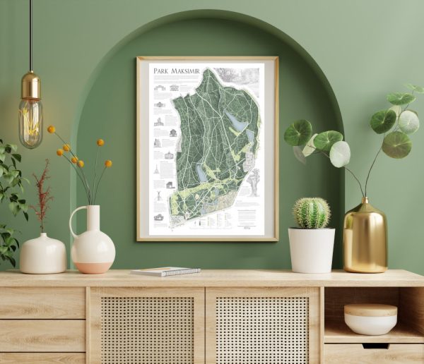 Decorative wall map of Park Maksimir in Zagreb – Croatian art print. - Dekorativna zidna karta Parka Maksimir – hrvatski umjetnički print